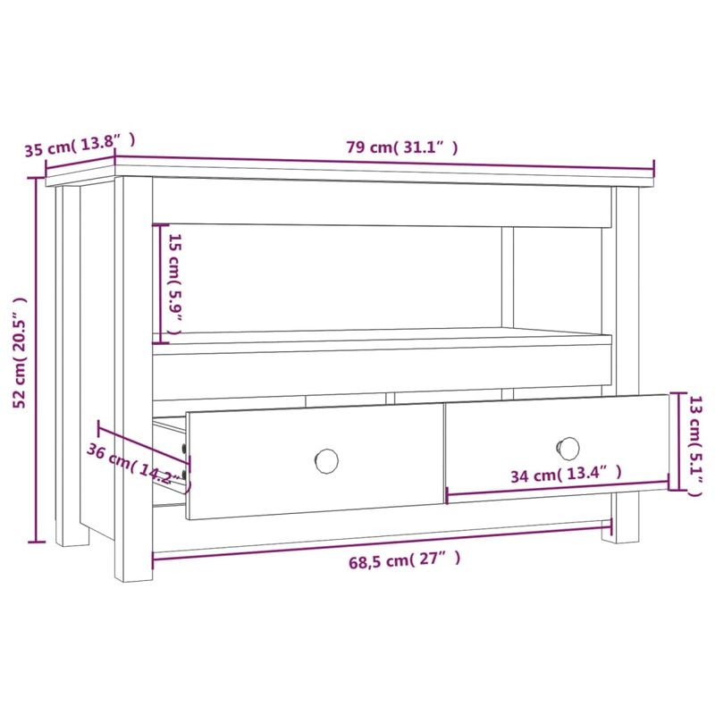 Casa si Gradina - Mobilier - Comode si corpuri - Comode - Comoda TV, 79x35x52 cm, lemn masiv de pin - Infinity.ro