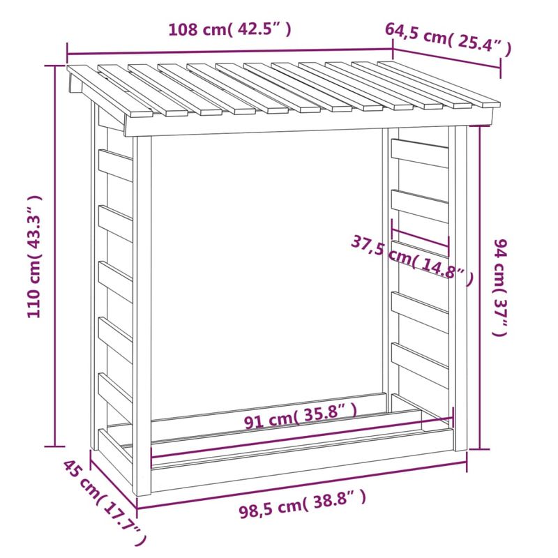 Casa si Gradina - Termice - Sobe, Seminee si accesorii - Accesorii seminee si sobe - Rastel pentru lemne de foc, 108x64,5x110 cm, lemn masiv pin - Infinity.ro