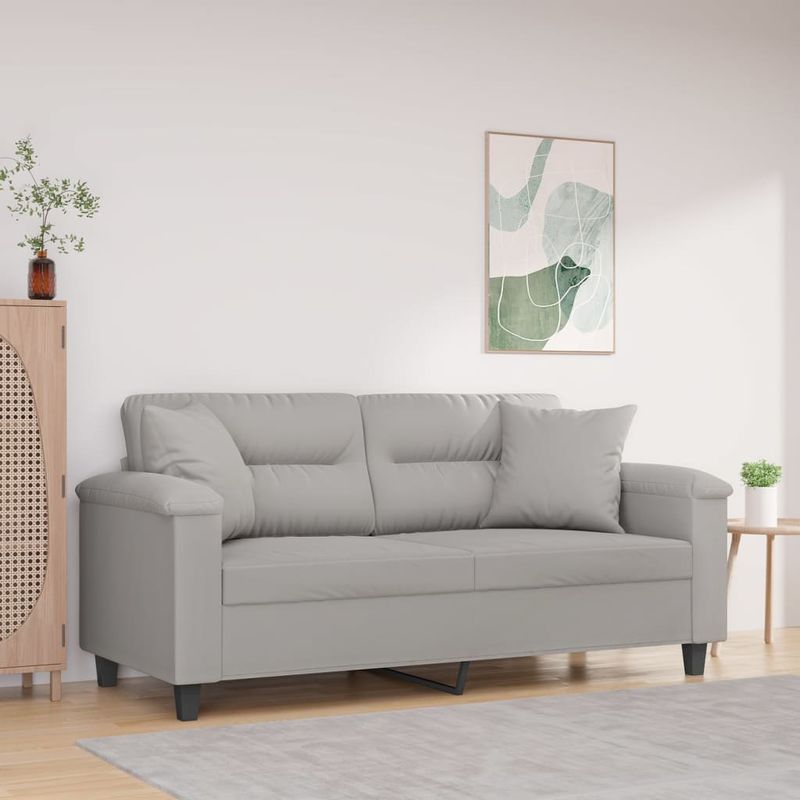 Casa si Gradina - Mobilier - Canapele si coltare - Canapele - Canapea cu 2 locuri perne&pernute gri deschis 140 cm microfibra - Infinity.ro