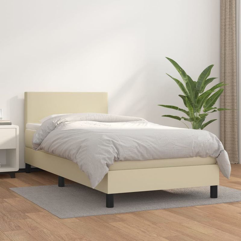 Casa si Gradina - Mobilier - Paturi si accesorii - Paturi - Pat continental cu saltea, crem, 80x200 cm, piele ecologica - Infinity.ro