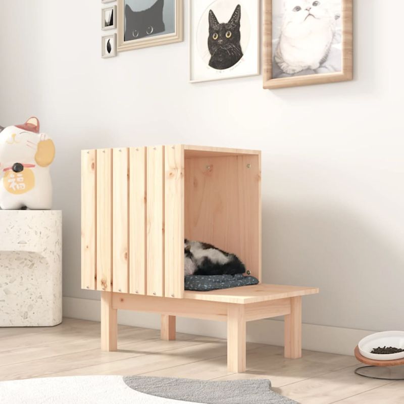 Petshop - Accesorii petshop - Culcusuri si custi - Custi interior si exterior - Casa pentru pisici, 60x36x60 cm, lemn masiv de pin, natural - Infinity.ro