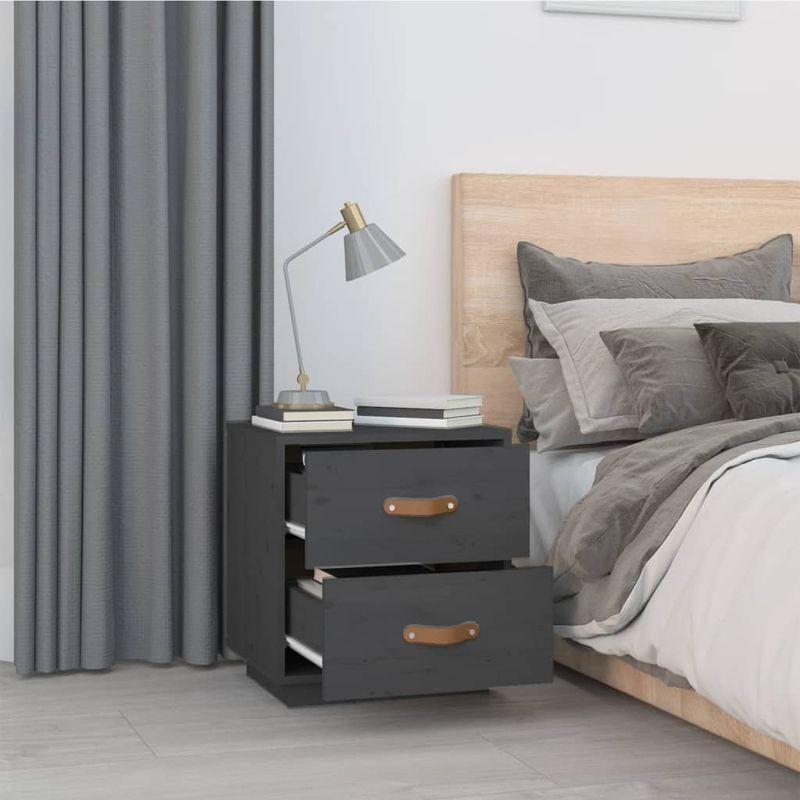 Casa si Gradina - Mobilier - Comode si corpuri - Noptiere - Noptiera, gri, 40x34x45 cm, lemn masiv de pin - Infinity.ro