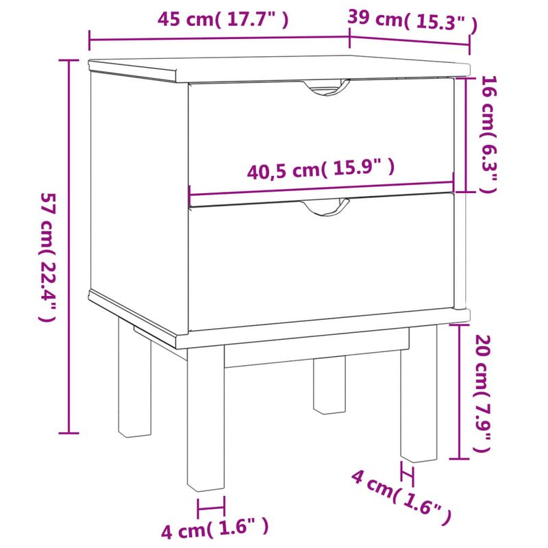 Casa si Gradina - Mobilier - Comode si corpuri - Noptiere - Dulap noptiera "OTTA", maro/alb, 45x39x57 cm, lemn masiv pin - Infinity.ro