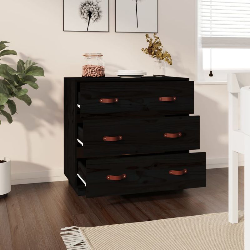 Casa si Gradina - Mobilier - Comode si corpuri - Comode - Servanta, negru, 80x40x75 cm, lemn masiv de pin - Infinity.ro