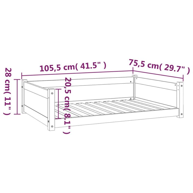 Petshop - Accesorii petshop - Culcusuri si custi - Culcusuri si saltele - Pat pentru caini, alb, 105,5x75,5x28 cm, lemn masiv de pin - Infinity.ro