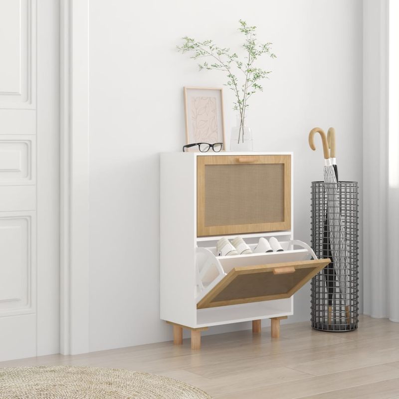 Casa si Gradina - Mobilier - Organizare si depozitare - Organizator incaltaminte - Pantofar, alb, 52x25x80 cm, lemn prelucrat si ratan natural - Infinity.ro