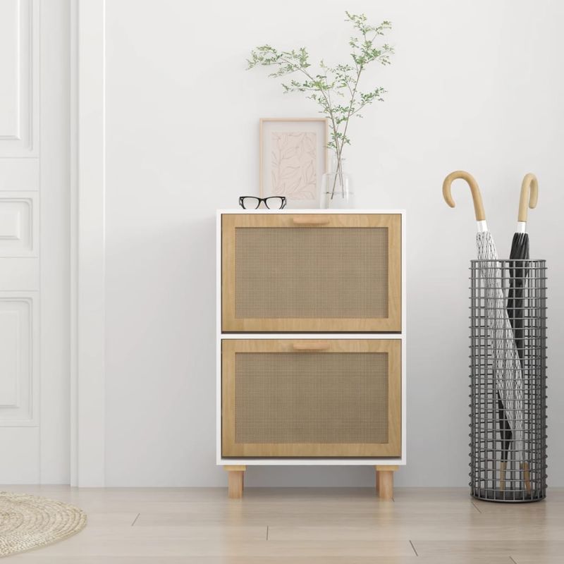 Casa si Gradina - Mobilier - Organizare si depozitare - Organizator incaltaminte - Pantofar, alb, 52x25x80 cm, lemn prelucrat si ratan natural - Infinity.ro