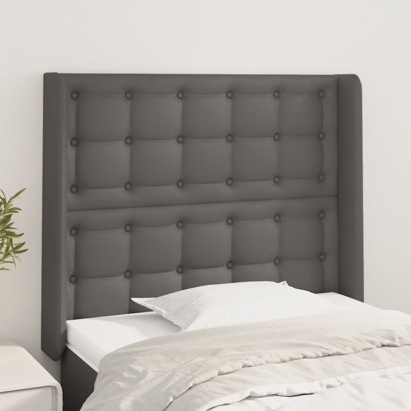 Casa si Gradina - Mobilier - Paturi si accesorii - Accesorii paturi - Tablie de pat cu aripioare gri 103x16x118/128 cm piele eco - Infinity.ro
