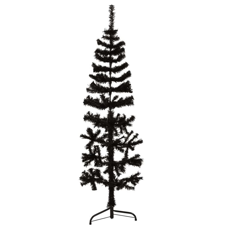 Casa si Gradina - Decoratiuni - Decoratiuni de sezon - Jumatate brad de Craciun subtire cu suport, negru, 120 cm - Infinity.ro
