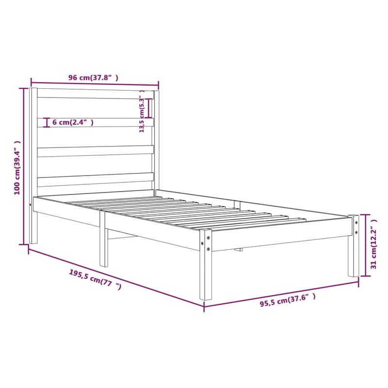 Casa si Gradina - Mobilier - Paturi si accesorii - Paturi - Cadru de pat mic single, alb, 90x190 cm, lemn masiv - Infinity.ro