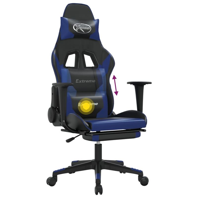 Casa si Gradina - Mobilier - Scaune si fotolii - Scaune - Scaun de gaming masaj/suport picioare negru/albastru piele eco - Infinity.ro