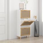 Casa si Gradina - Mobilier - Organizare si depozitare - Organizator incaltaminte - Pantofar, alb, 52x25x115 cm, lemn prelucrat si ratan natural - Infinity.ro