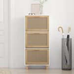 Casa si Gradina - Mobilier - Organizare si depozitare - Organizator incaltaminte - Pantofar, alb, 52x25x115 cm, lemn prelucrat si ratan natural - Infinity.ro