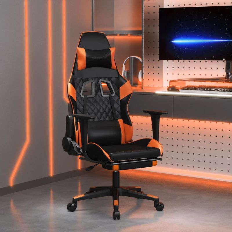 PC, gaming si accesorii - Gaming - Accesorii gaming - Scaune gaming - Scaun de gaming de masaj, negru/portocaliu, piele eco - Infinity.ro