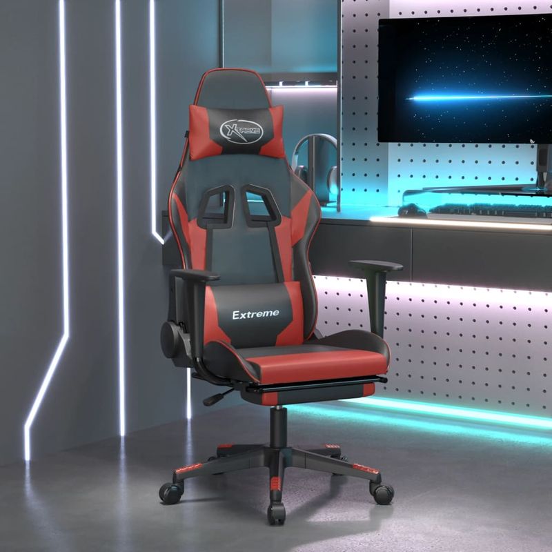 PC, gaming si accesorii - Gaming - Accesorii gaming - Scaune gaming - Scaun de gaming masaj/suport picioare negru/rosu vin piele eco - Infinity.ro