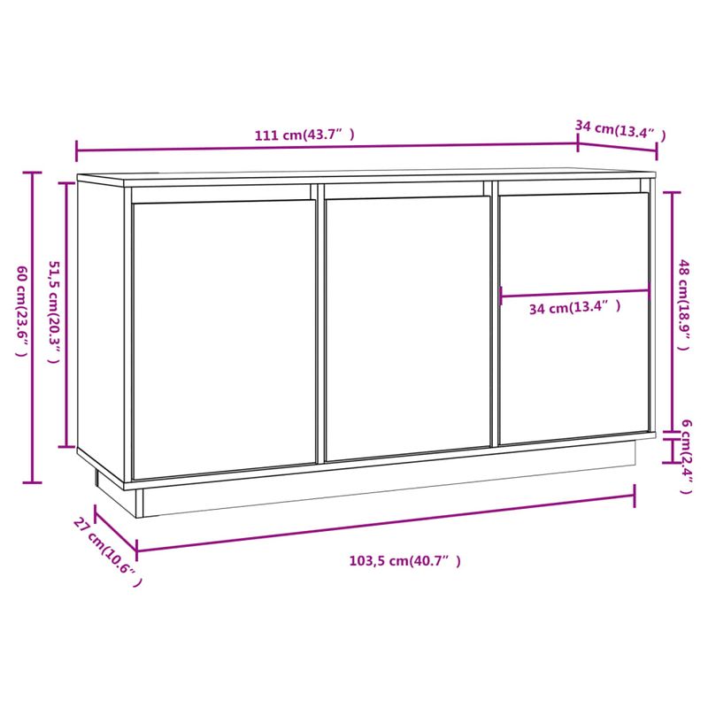 Casa si Gradina - Mobilier - Comode si corpuri - Comode - Dulap, alb, 111x34x60 cm, lemn masiv de pin - Infinity.ro