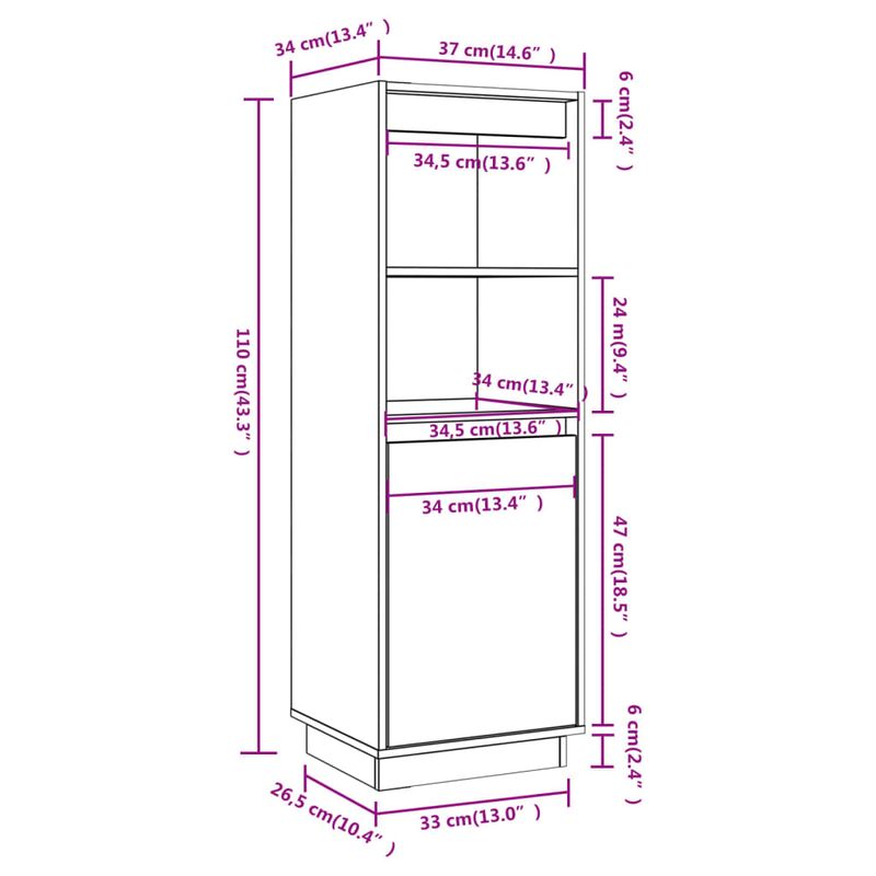 Casa si Gradina - Mobilier - Comode si corpuri - Corpuri bucatarie - Dulap inalt, gri, 37x34x110 cm, lemn masiv de pin - Infinity.ro