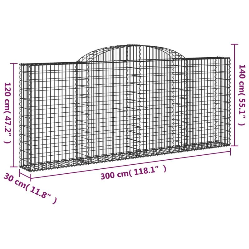 Casa si Gradina - Gradina si terasa - Garduri, panouri si accesorii - Cos gabion arcuit, 300x30x120/140 cm fier galvanizat, cantitate în pachet: 1 - Infinity.ro