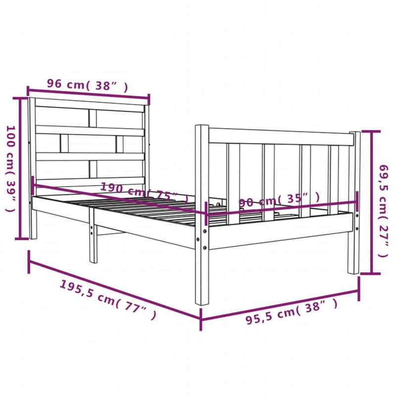 Casa si Gradina - Mobilier - Paturi si accesorii - Paturi - Cadru de pat mic single, alb, 90x190 cm, lemn masiv de pin - Infinity.ro