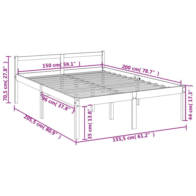 Casa si Gradina - Mobilier - Paturi si accesorii - Paturi - Pat pentru seniori mic single, alb, 150x200 cm, lemn masiv de pin - Infinity.ro