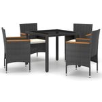 Casa si Gradina - Gradina si terasa - Mobilier exterior - Seturi mobila gradina - Set mobilier gradina, 5 piese, negru, poliratan/sticla tratata - Infinity.ro