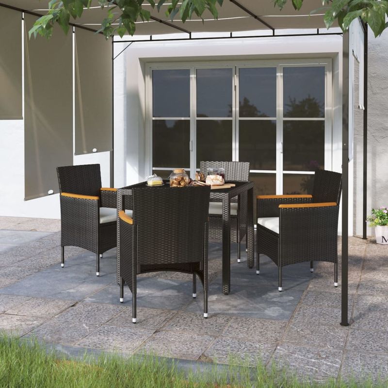 Casa si Gradina - Gradina si terasa - Mobilier exterior - Seturi mobila gradina - Set mobilier gradina, 5 piese, negru, poliratan/sticla tratata - Infinity.ro