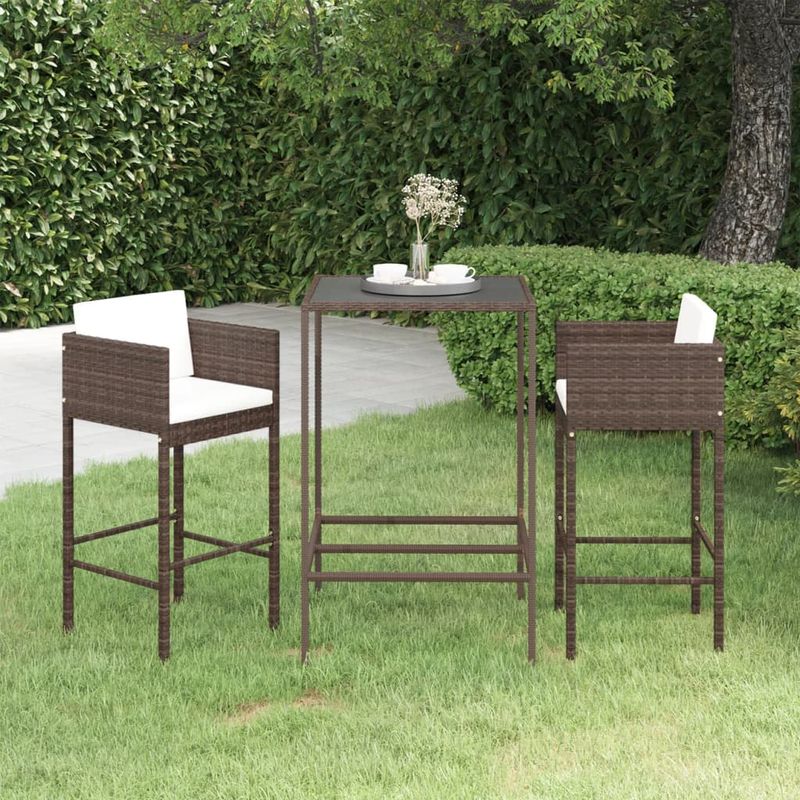 Casa si Gradina - Gradina si terasa - Mobilier exterior - Seturi mobila gradina - Set mobilier bar de gradina, cu perne, 3 piese, maro, poliratan - Infinity.ro