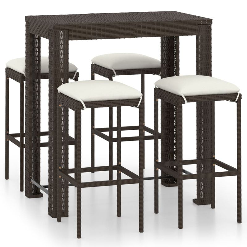 Casa si Gradina - Gradina si terasa - Mobilier exterior - Seturi mobila gradina - Set mobilier bar de gradina cu perne, 5 piese, maro, poliratan - Infinity.ro