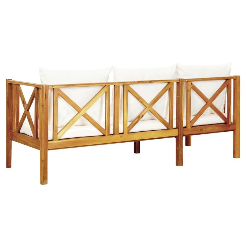 Casa si Gradina - Gradina si terasa - Mobilier exterior - Bancute de gradina - Banca gradina cu 3 locuri și perne, 179 cm, lemn masiv acacia, crem - Infinity.ro