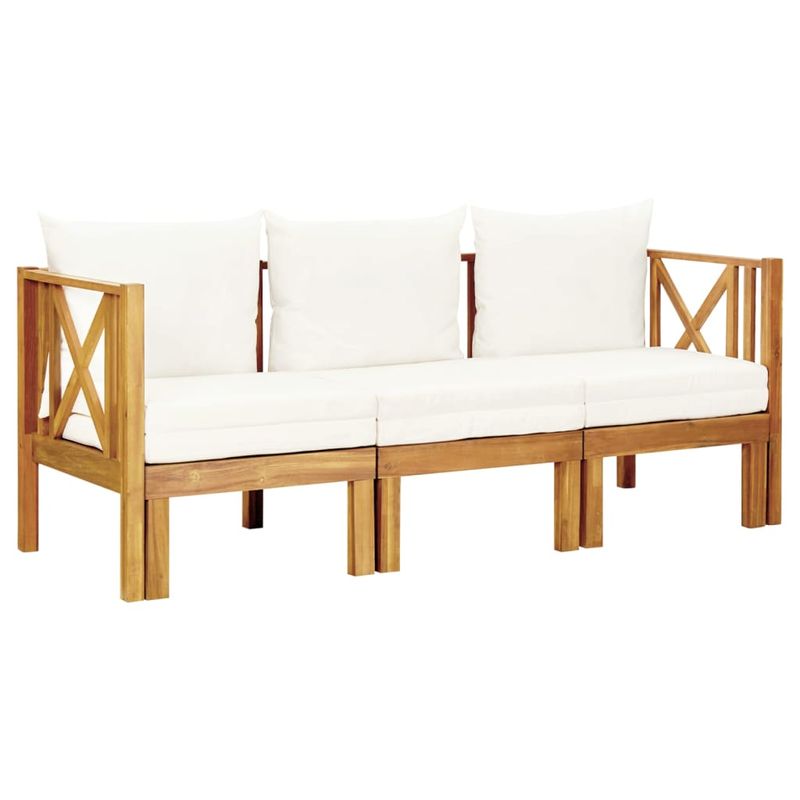 Casa si Gradina - Gradina si terasa - Mobilier exterior - Bancute de gradina - Banca gradina cu 3 locuri și perne, 179 cm, lemn masiv acacia, crem - Infinity.ro
