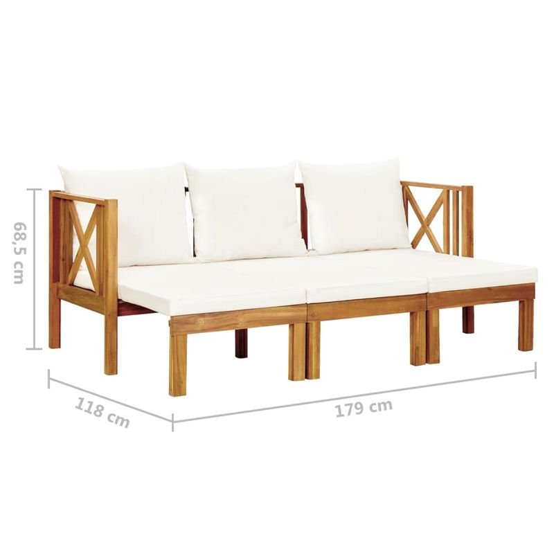 Casa si Gradina - Gradina si terasa - Mobilier exterior - Bancute de gradina - Banca gradina cu 3 locuri și perne, 179 cm, lemn masiv acacia, crem - Infinity.ro