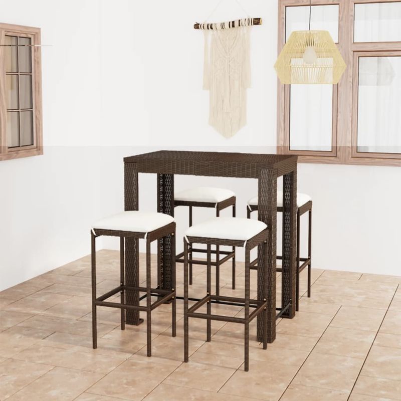 Casa si Gradina - Gradina si terasa - Mobilier exterior - Seturi mobila gradina - Set mobilier bar de gradina cu perne, 5 piese, maro, poliratan - Infinity.ro