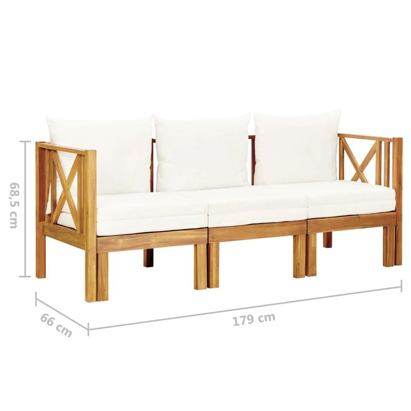 Casa si Gradina - Gradina si terasa - Mobilier exterior - Bancute de gradina - Banca gradina cu 3 locuri și perne, 179 cm, lemn masiv acacia, crem - Infinity.ro