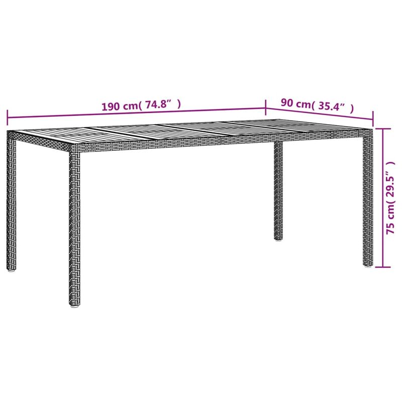 Casa si Gradina - Gradina si terasa - Mobilier exterior - Mese gradina - Masa de gradina, negru, 190x90x75 cm, poliratan si lemn de acacia - Infinity.ro