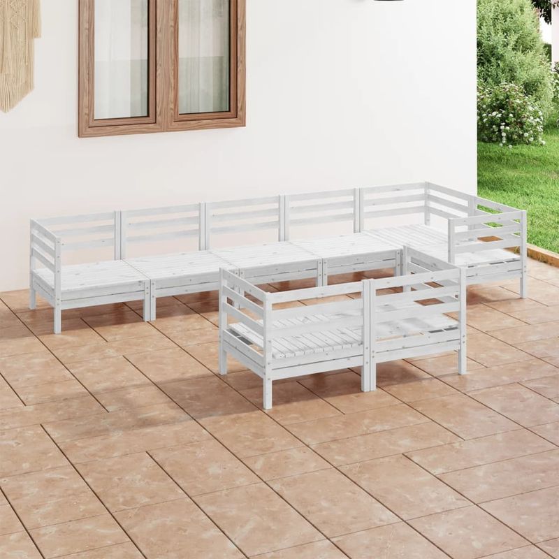 Casa si Gradina - Gradina si terasa - Mobilier exterior - Seturi mobila gradina - Set mobilier de gradina, 8 piese, alb, lemn masiv de pin - Infinity.ro