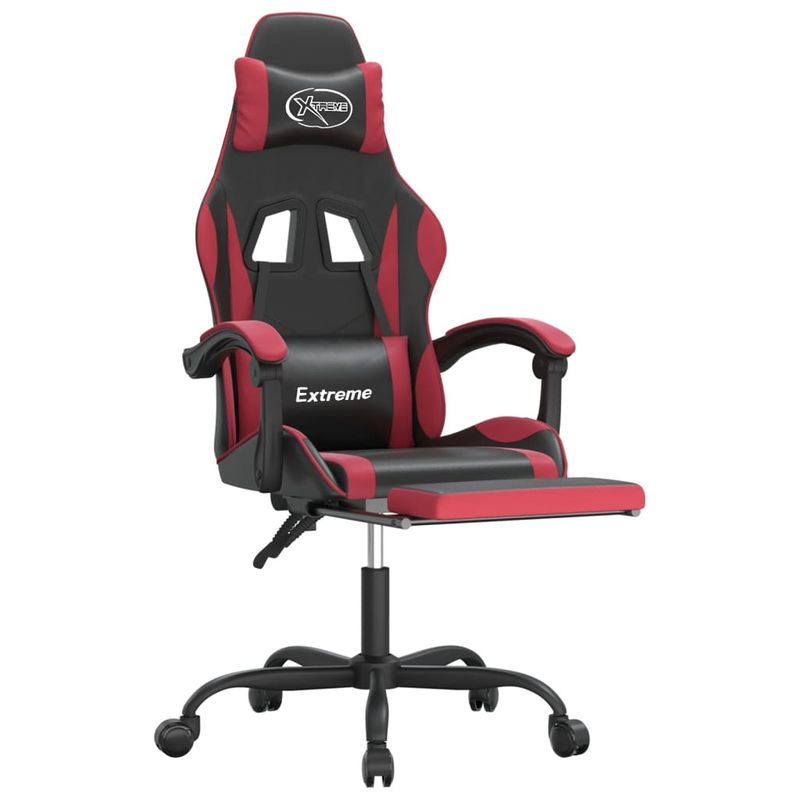 PC, gaming si accesorii - Gaming - Accesorii gaming - Scaune gaming - Scaun gaming pivotant/suport picioare negru/rosu vin piele eco - Infinity.ro