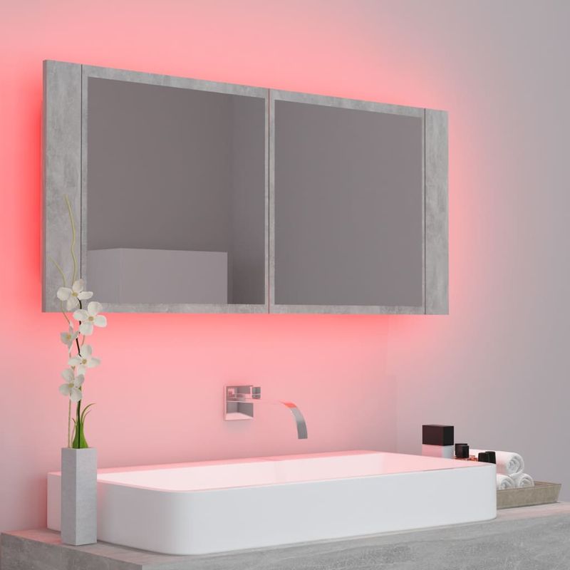 Casa si Gradina - Mobilier - Mobilier baie - Corpuri baie - Dulap de baie cu oglinda si LED, gri beton, 100x12x45 cm acril - Infinity.ro