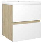 Casa si Gradina - Mobilier - Mobilier baie - Comode baie - Dulap cu chiuveta incorporata, alb/stejar sonoma lemn prelucrat, mărime 41x38.5x45 cm, model fără robinet și scurgere - Infinity.ro