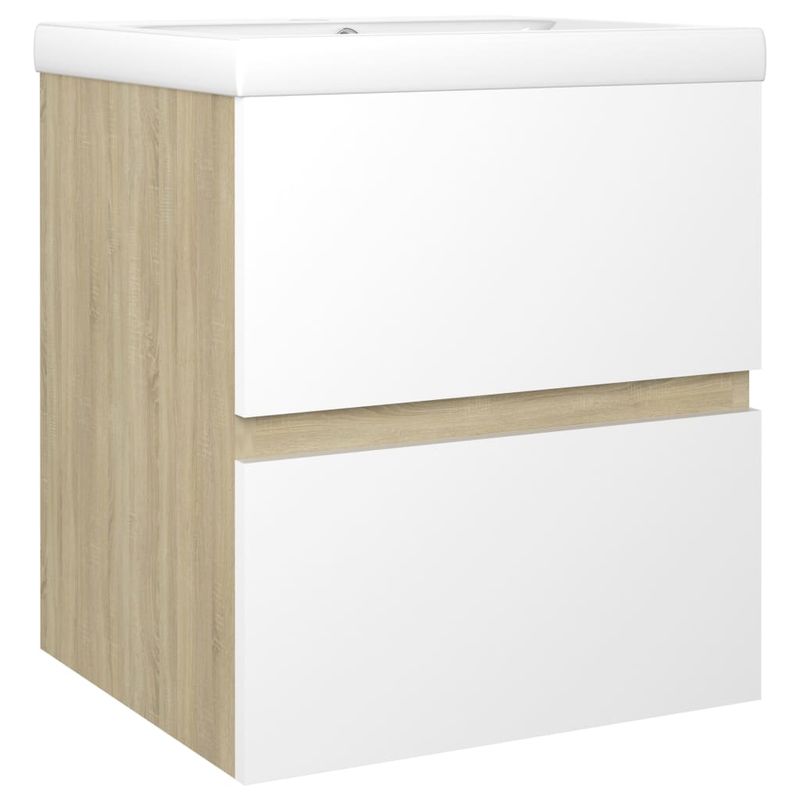Casa si Gradina - Mobilier - Mobilier baie - Comode baie - Dulap cu chiuveta incorporata, alb/stejar sonoma lemn prelucrat, mărime 41x38.5x45 cm, model fără robinet și scurgere - Infinity.ro
