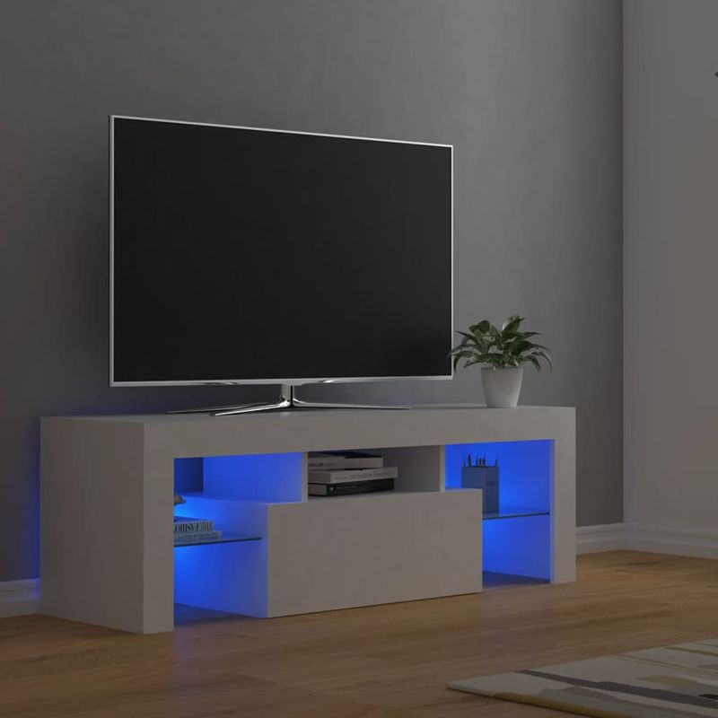 Casa si Gradina - Mobilier - Comode si corpuri - Comode - Comoda TV cu lumini LED, alb, 120x35x40 cm - Infinity.ro