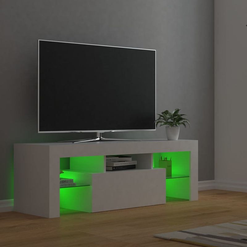 Casa si Gradina - Mobilier - Comode si corpuri - Comode - Comoda TV cu lumini LED, alb, 120x35x40 cm - Infinity.ro