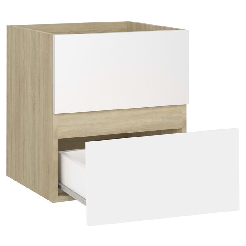 Casa si Gradina - Mobilier - Mobilier baie - Comode baie - Dulap cu chiuveta incorporata, alb/stejar sonoma lemn prelucrat, mărime 41x38.5x45 cm, model fără robinet și scurgere - Infinity.ro