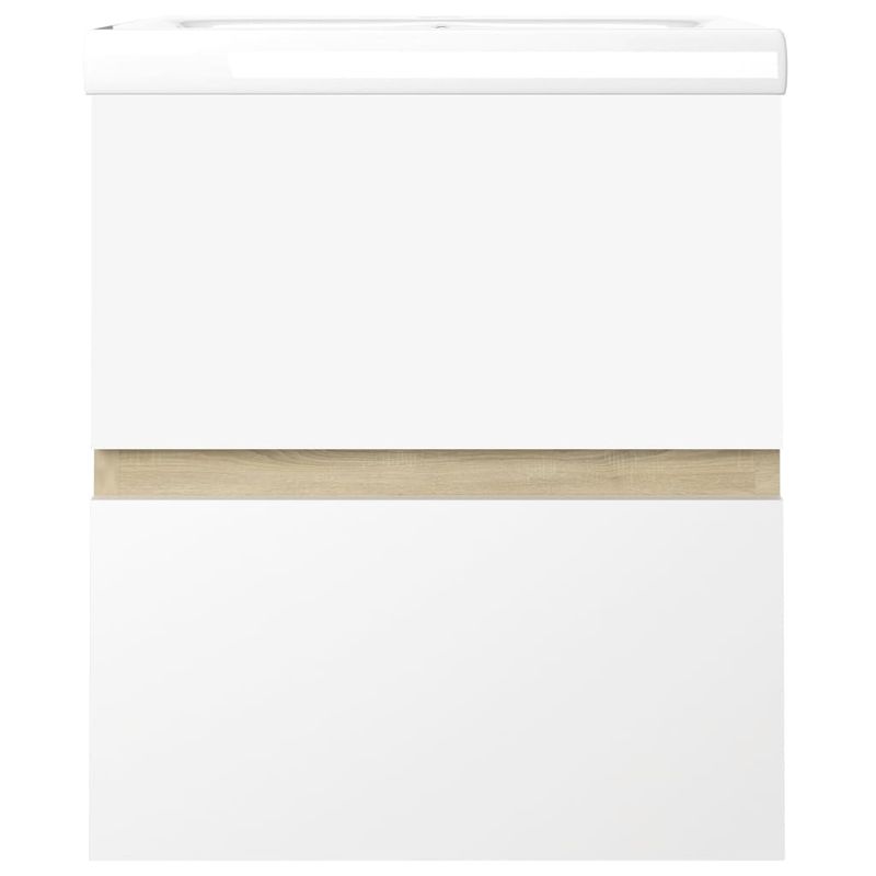 Casa si Gradina - Mobilier - Mobilier baie - Comode baie - Dulap cu chiuveta incorporata, alb/stejar sonoma lemn prelucrat, mărime 41x38.5x45 cm, model fără robinet și scurgere - Infinity.ro
