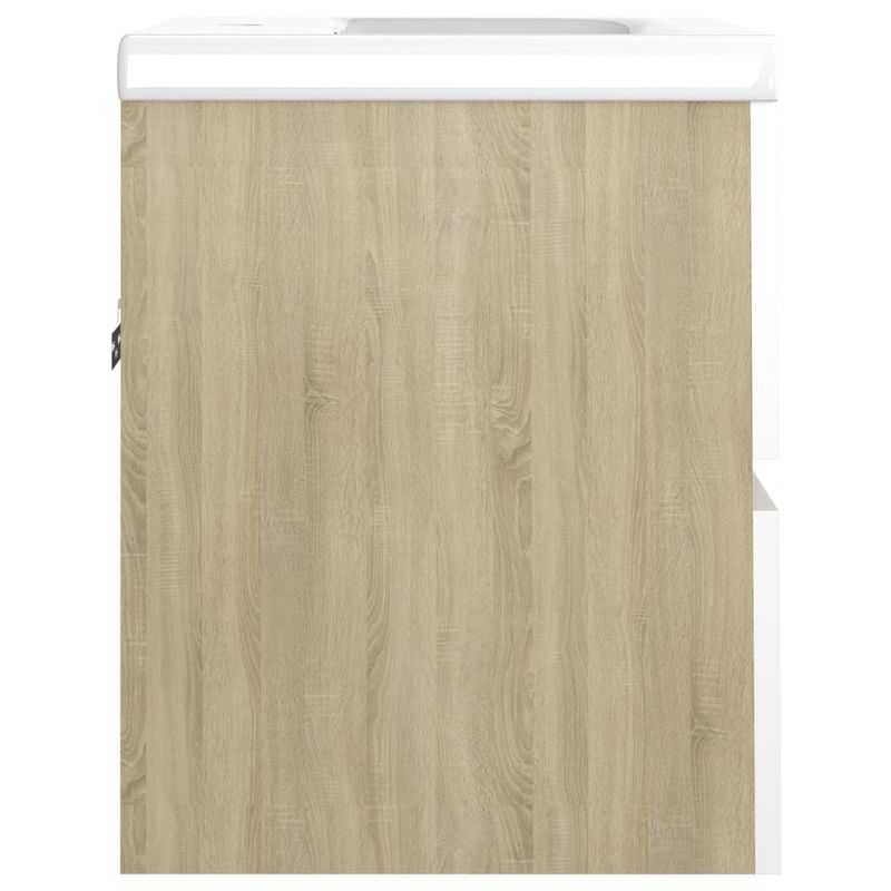 Casa si Gradina - Mobilier - Mobilier baie - Comode baie - Dulap cu chiuveta incorporata, alb/stejar sonoma lemn prelucrat, mărime 41x38.5x45 cm, model fără robinet și scurgere - Infinity.ro