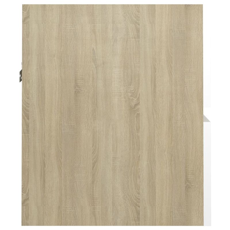 Casa si Gradina - Mobilier - Mobilier baie - Comode baie - Dulap cu chiuveta incorporata, alb/stejar sonoma lemn prelucrat, mărime 41x38.5x45 cm, model fără robinet și scurgere - Infinity.ro