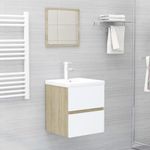 Casa si Gradina - Mobilier - Mobilier baie - Comode baie - Dulap cu chiuveta incorporata, alb/stejar sonoma lemn prelucrat, mărime 41x38.5x45 cm, model fără robinet și scurgere - Infinity.ro