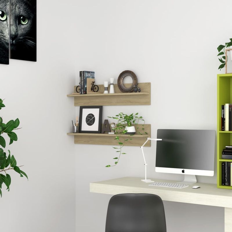 Casa si Gradina - Mobilier - Biblioteci si rafturi - Rafturi - Rafturi de perete, 2 buc., stejar sonoma, 80x11,5x18 cm, PAL - Infinity.ro