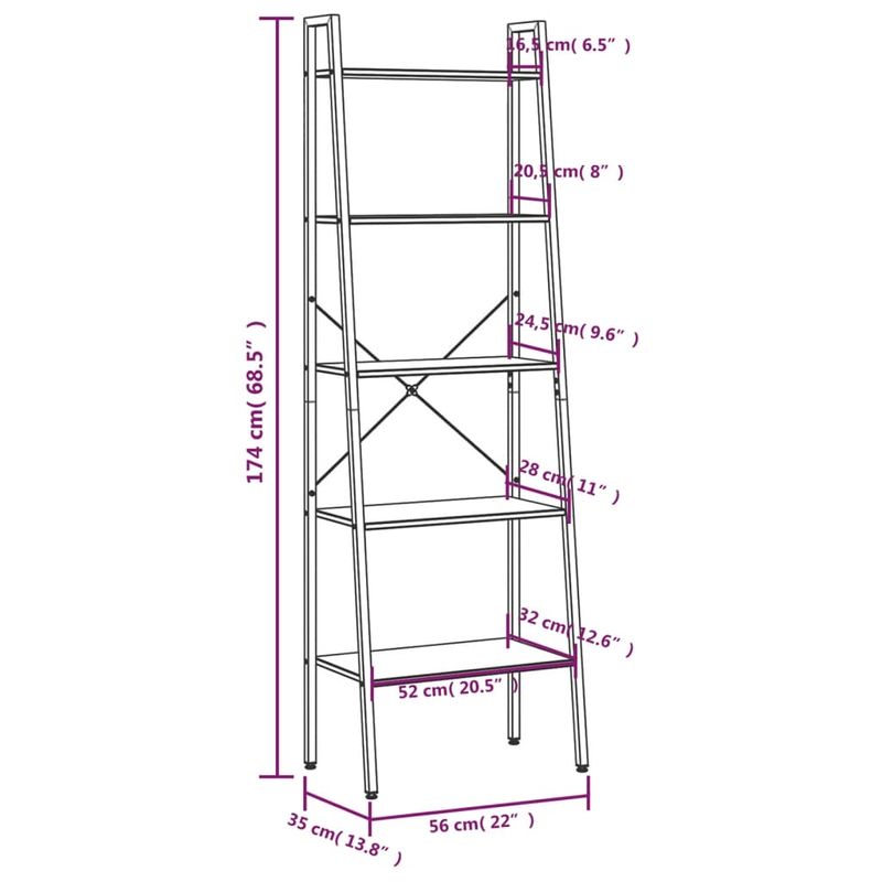 Casa si Gradina - Mobilier - Biblioteci si rafturi - Biblioteci - Raft cu , maro deschis/negru, 56x35x174 cm - Infinity.ro