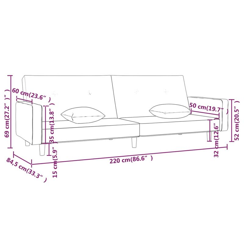 Casa si Gradina - Mobilier - Canapele si coltare - Canapele - Canapea extensibila cu 2 locuri, 2 perne, maro, textil - Infinity.ro