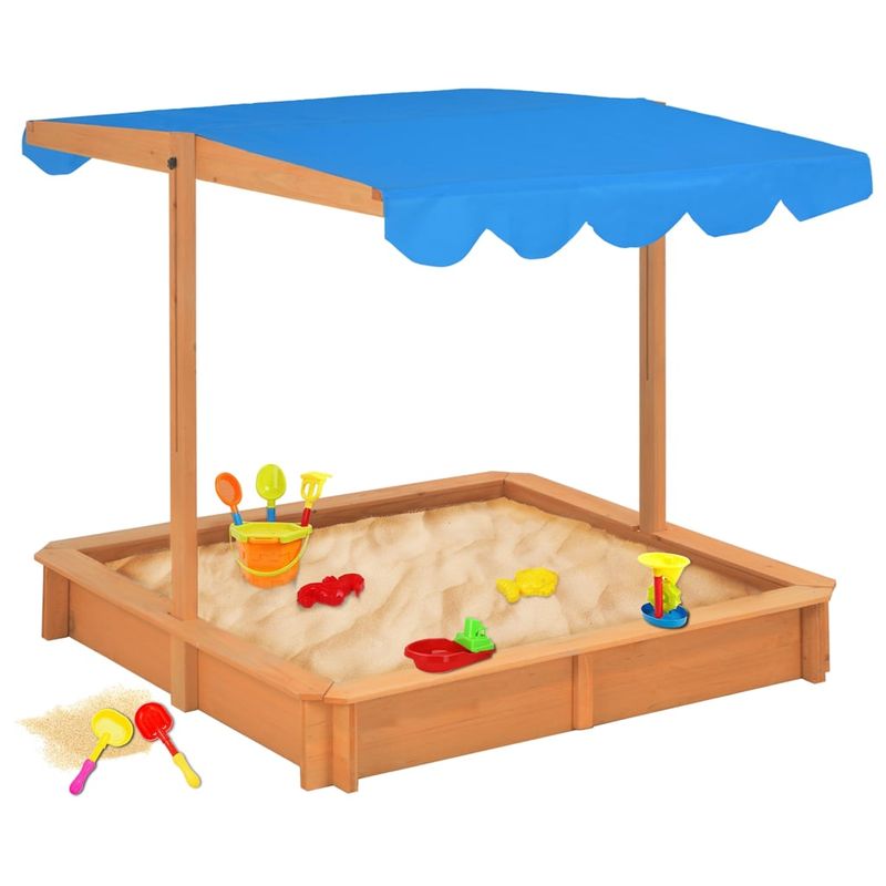 Jucarii, Copii si Bebe - Jucarii si jocuri - Jucarii de exterior - Casute si corturi copii - Cutie de nisip cu acoperis ajustabil, 115x115x115 cm, lemn brad - Infinity.ro
